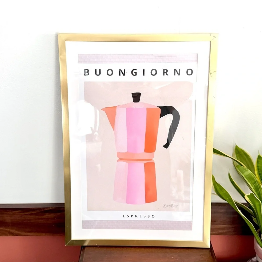 Buongiorno Espresso Framed Art Modern Wall Decor Baroo Bloom Coffee Art Framed